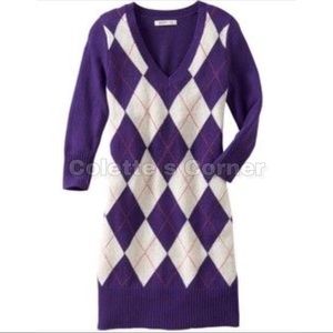 Old Navy Purple White & Pink Argyle V-Neck Midi Sweater Dress